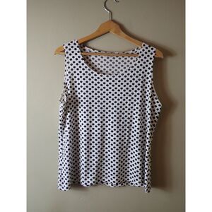 Chico's Tank Top Blouse Shirt Easy Wear Size 2 Medium White Brown Polka Dot